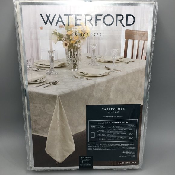 WATERFORD Pumpkin Linen Vine Damask Tablecloth 70x104 Formal Fall Thanksgiving - Picture 9 of 11